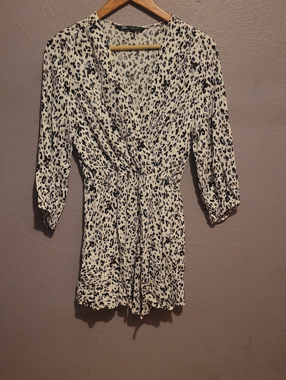 Zara Cream and Black Leopard-Print Wrap Tunic